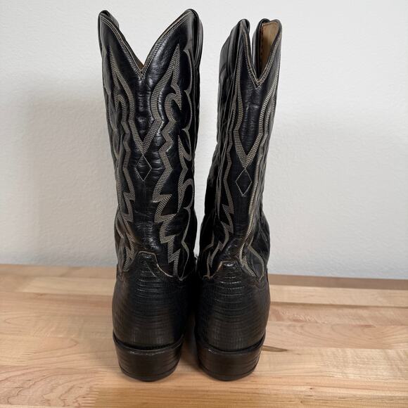 Tony Lama Black Label Lizard Cowboy Boots Men 11 B Western Exotic Leather